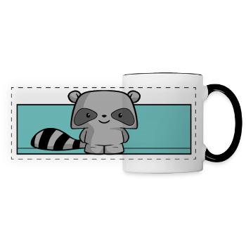 cute raccoon, kids, kawaii, sleeping shirt, baby - Panoramic Mug - white/black - Front
