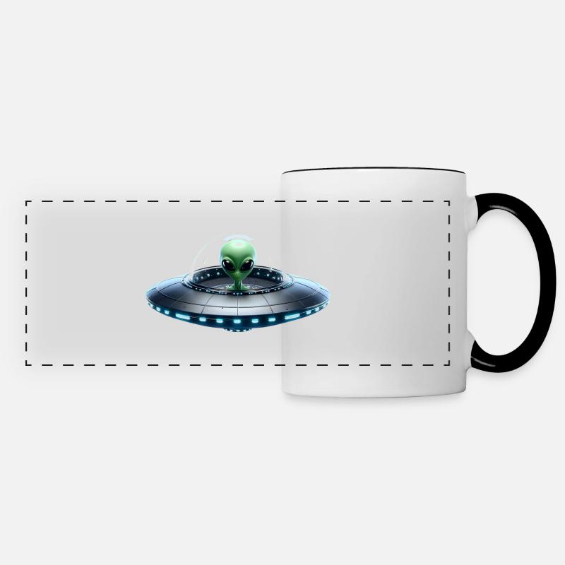 Green Alien in Spaceship - Panoramic Mug - white/black
