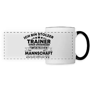 Geschenk für einen Trainer zu z.B. Weihnachten - Panoramatasse - Weiß/Schwarz - Vorne