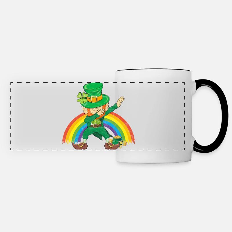 Dancing Leprechaun Dabbing Rainbow - Panoramic Mug - white/black