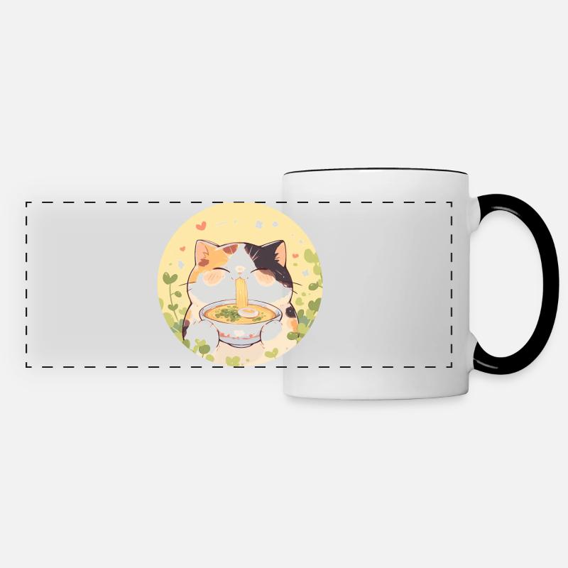 Cat eating Ramen - Panoramic Mug - white/black