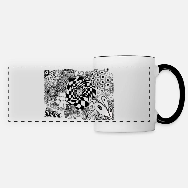 Doodles black & white - Panoramatasse - Weiß/Schwarz