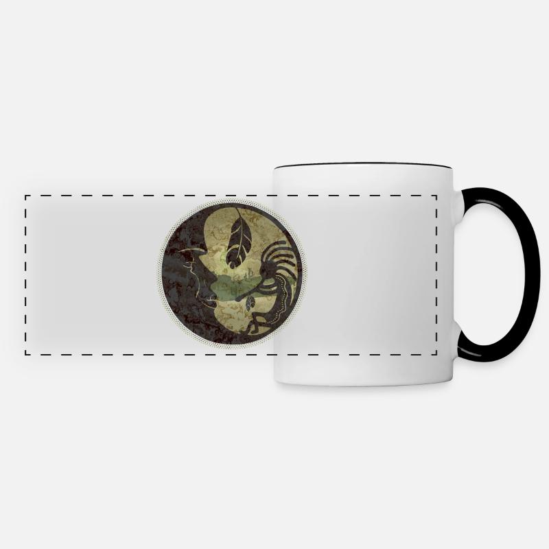 Kokopelli plays for the moon feather 2 - Panoramic Mug - white/black