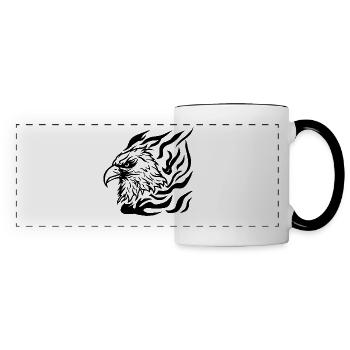 Tête d’aigle avec style de tatouage de flamme - Mug panoramique contrasté et blanc - blanc/noir - Devant