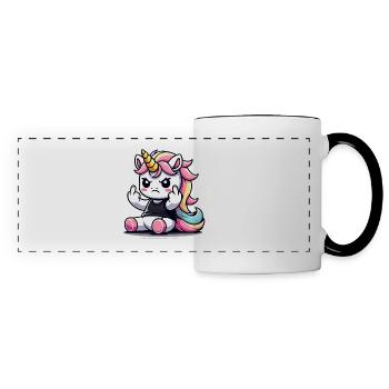 Rebellious Unicorn Flipping Off - Panoramic Mug - white/black - Front