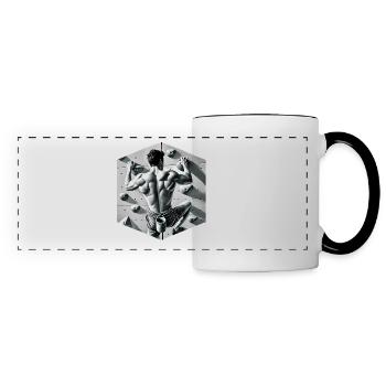 Illustration d’un grimpeur en niveaux de gris - Mug panoramique contrasté et blanc - blanc/noir - Devant
