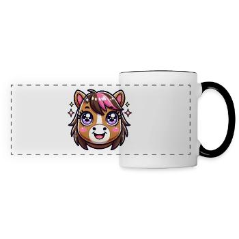 Adorable Kawaii Horse Face Design - Panoramic Mug - white/black - Front