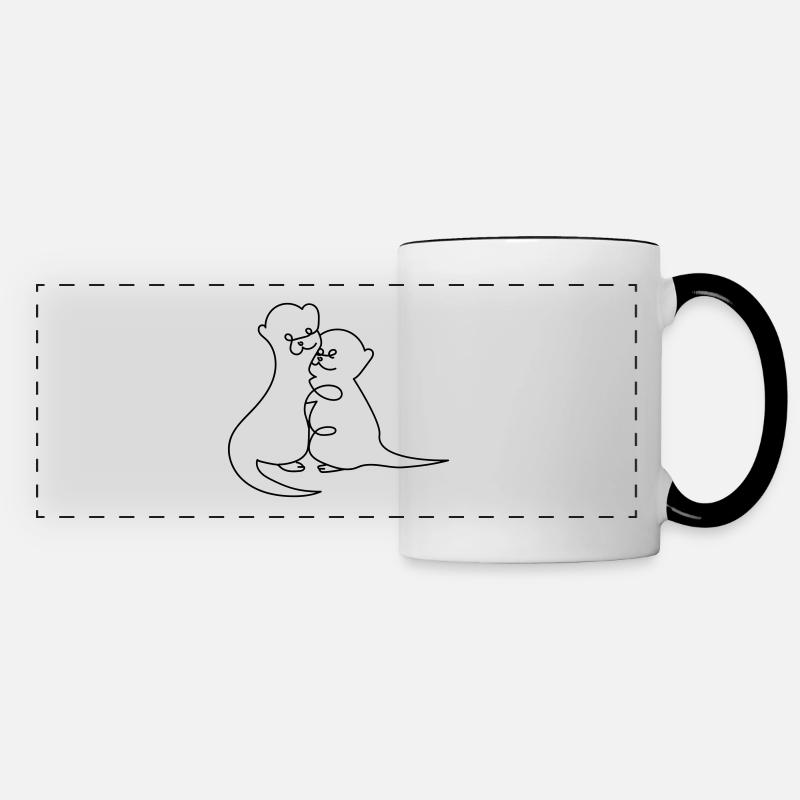 Otter One Line Drawing - Panoramic Mug - white/black