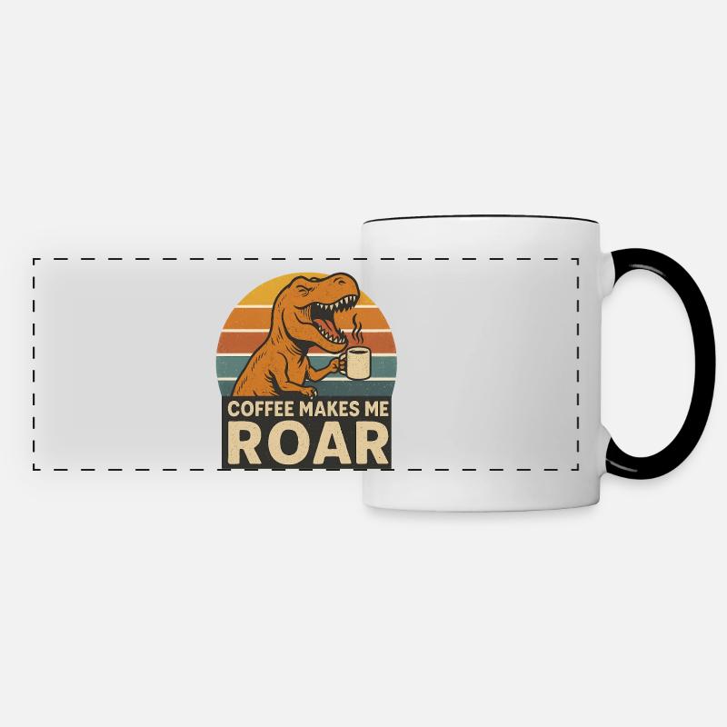 Dinosaur Coffee Roar Fun Design - Panoramic Mug - white/black