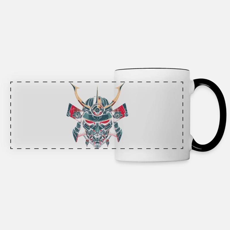 Samouraï méca - Mug panoramique contrasté et blanc - blanc/noir