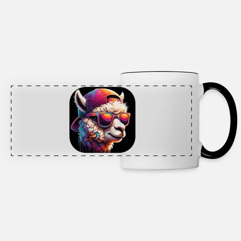 Alpaca with sunglasses and cap - Panoramic Mug - white/black