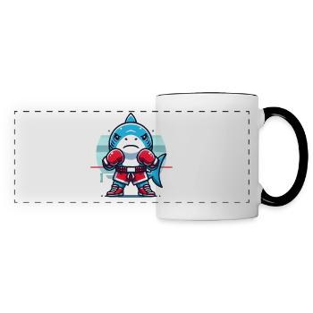 Shark Boxing Champion Cartoon Design - Panoramic Mug - white/black - Front