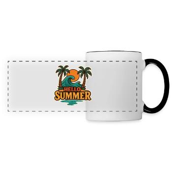 Hallo Sommer-Tropenwellen-Abzeichen - Panoramatasse - Weiß/Schwarz - Vorne