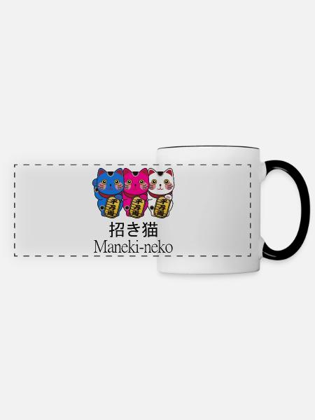 bunte winkekatzen Maneki neko - Panoramatasse - Weiß/Schwarz
