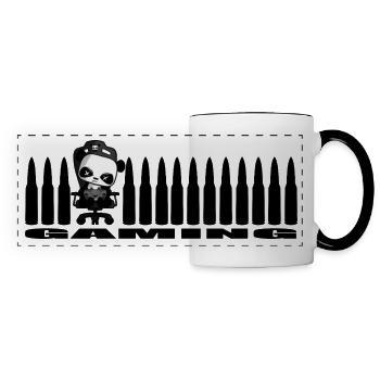 cool Gaming Panda Nerd Cartridges Shooter Gamer - Panoramic Mug - white/black - Front