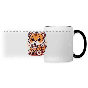 Süßer Tiger Boba Tee Illustration - Panoramatasse - Weiß/Schwarz - Vorne