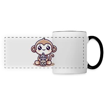 Adorable Boba Monkey Buddy Design - Panoramic Mug - white/black - Front