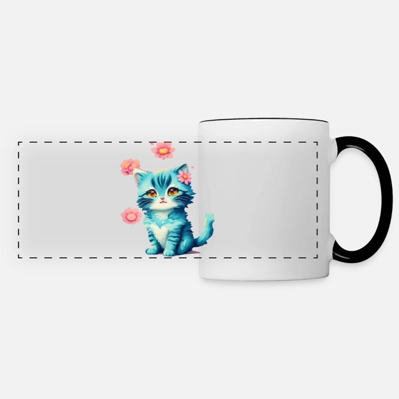 A playful cat with flowery dreams - Panoramic Mug - white/black