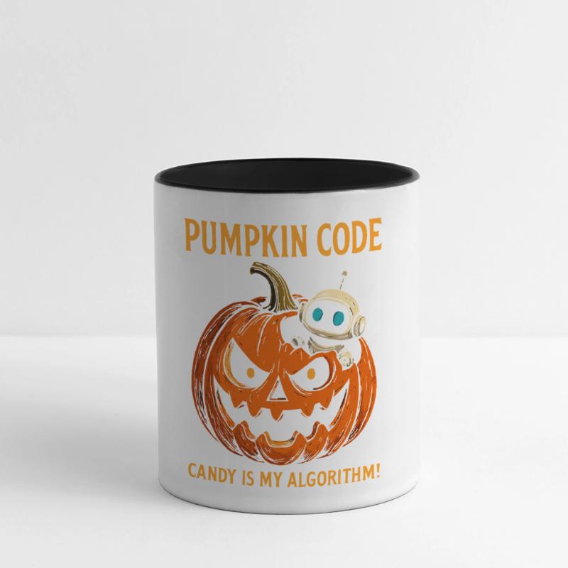 Pumpkin Code : Candy est mon algorithme ! Mug panoramique contrasté et blanc