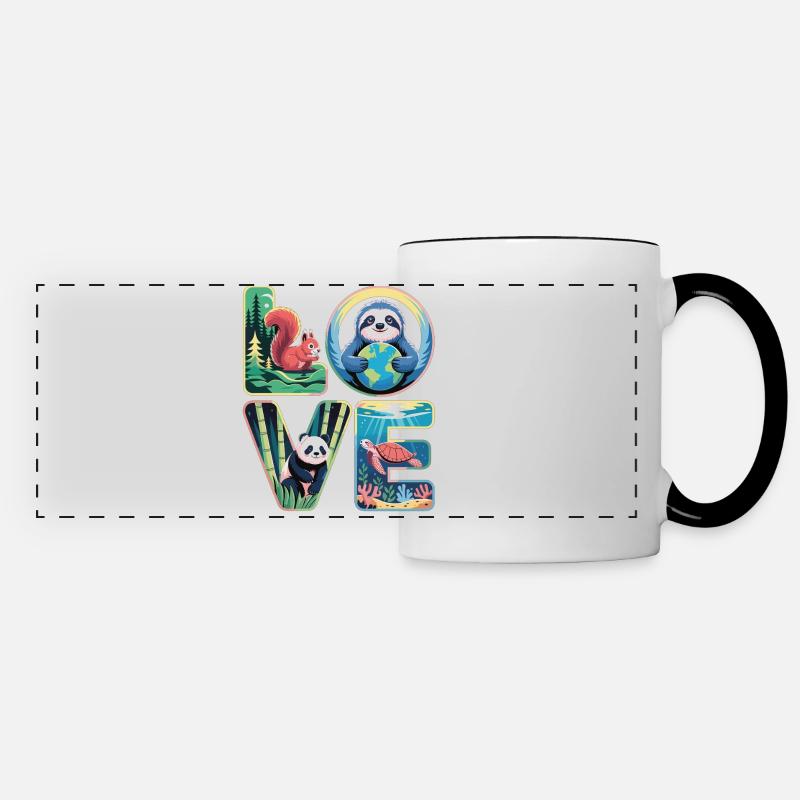 LOVE Nature Animals Panda Sloth Turtle - Panoramic Mug - white/black
