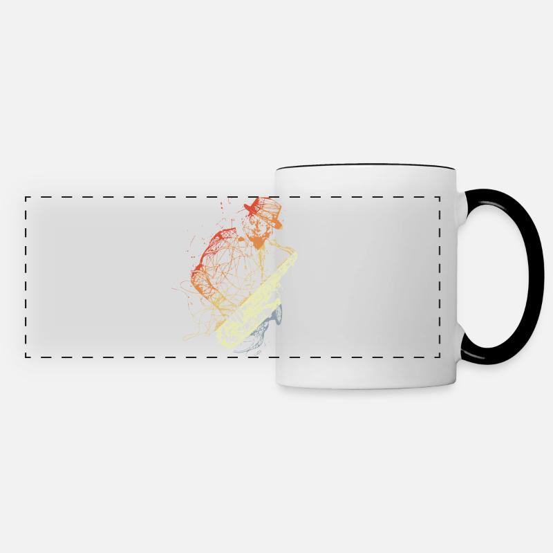 Retro Saxophone Player Drawing - Panoramic Mug - white/black