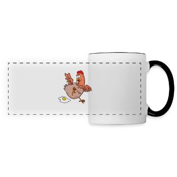 Le poulet met un œuf de dessin animé - Mug panoramique contrasté et blanc - blanc/noir - Devant
