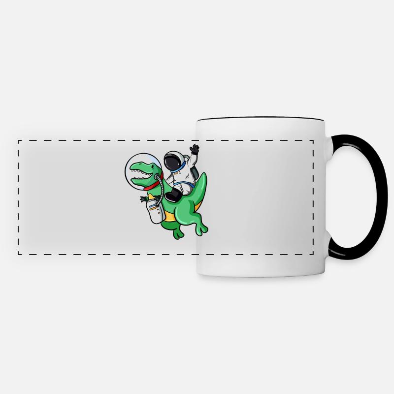 Astronaut reitet T-Rex Dinosaurier - Panoramatasse - Weiß/Schwarz