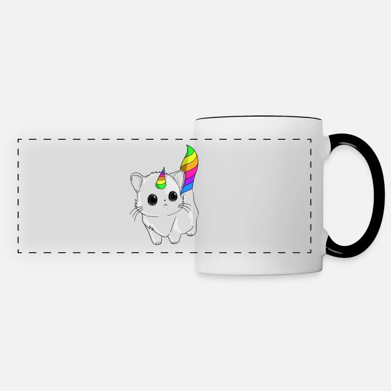 Caticorn Süß Katze Einhorn - Panoramatasse - Weiß/Schwarz