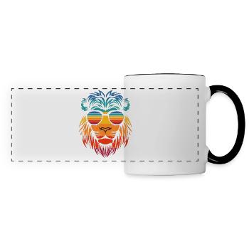 Cool lion in retro style with sunglasses - Panoramic Mug - white/black - Front
