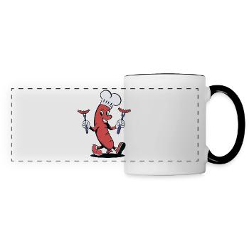 Sausage Grill Cartoon - Panoramic Mug - white/black - Front