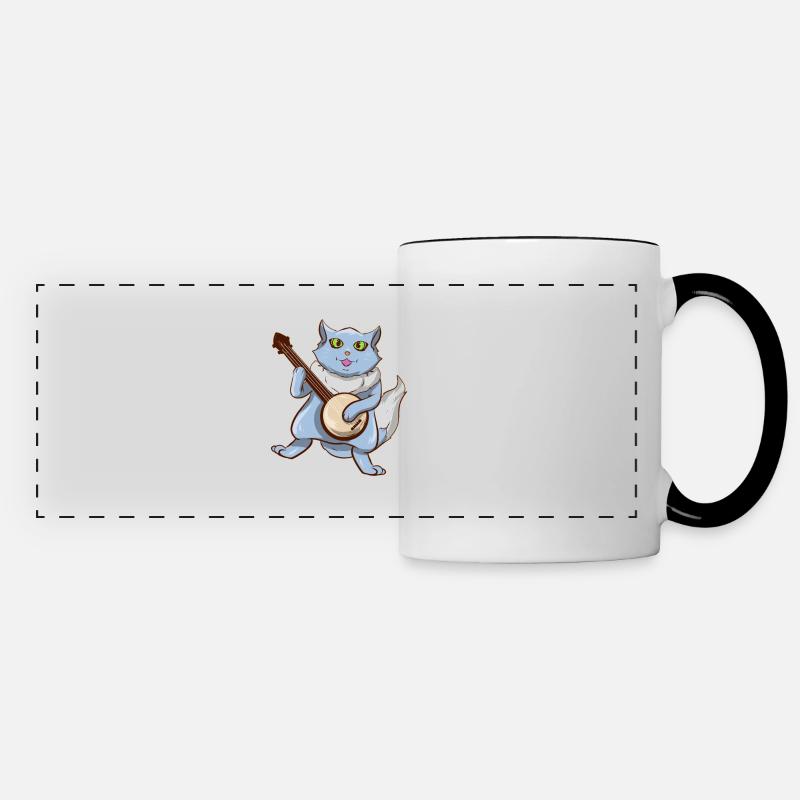 Cat Plays Banjo Mandolin Banjo Player - Panoramic Mug - white/black