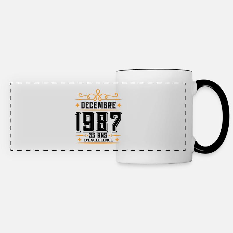 né en DÉCEMBRE 1987, 35 ans, cadeau d'anniversaire - Mug panoramique contrasté et blanc - blanc/noir