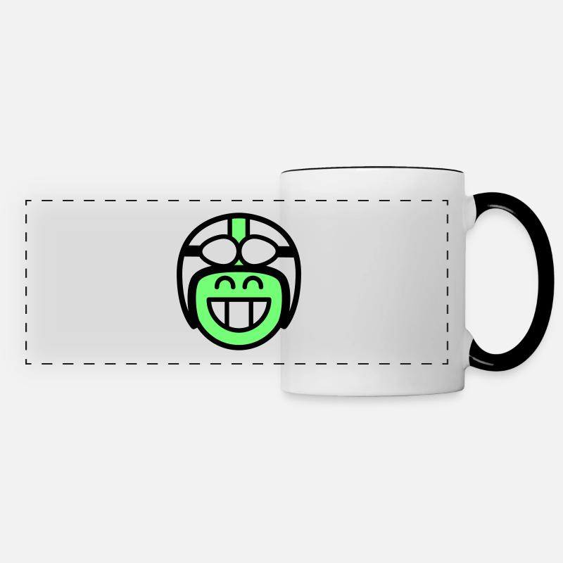 Émoticône Sourire avec casque de mobylette (les couleurs peuvent être changées) - Mug panoramique contrasté et blanc - blanc/noir