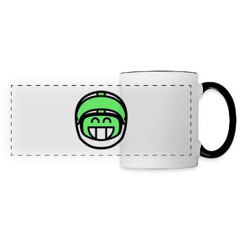 Emoticon Grin with motorcycle helmet (colors can be changed) - Panoramic Mug - white/black - Front