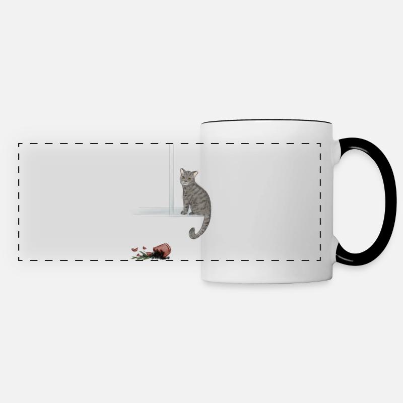 Moonlit tabby and fallen rose - Panoramic Mug - white/black