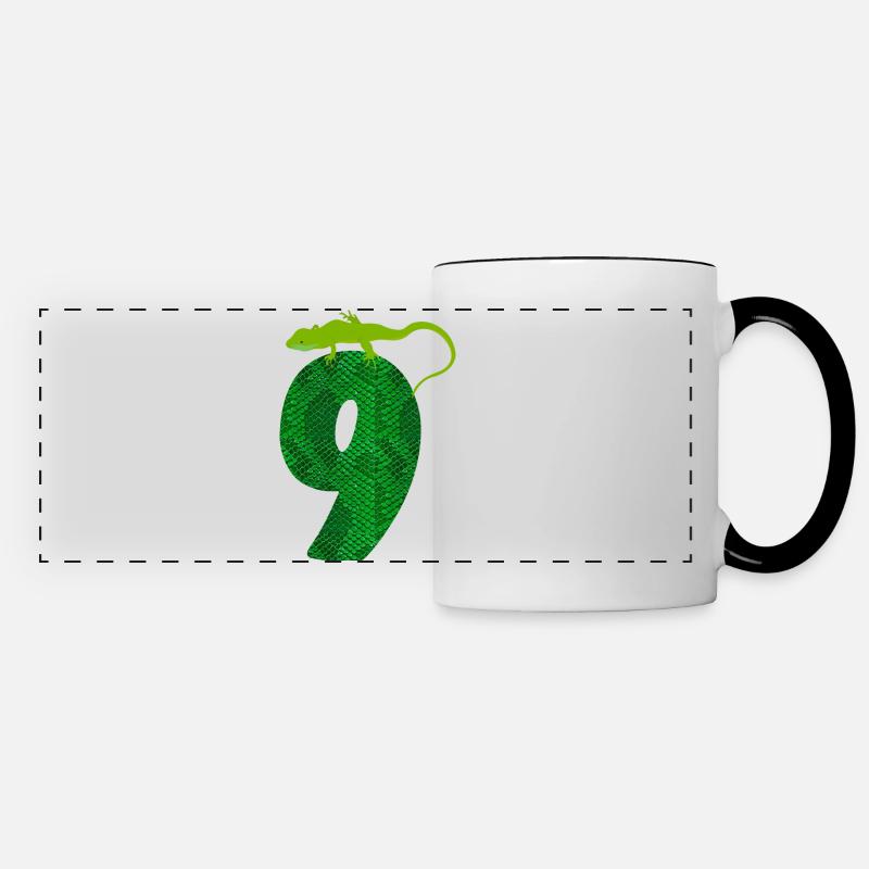 9th Birthday Lizard 9 Reptile Theme Party Nine J - Panoramic Mug - white/black