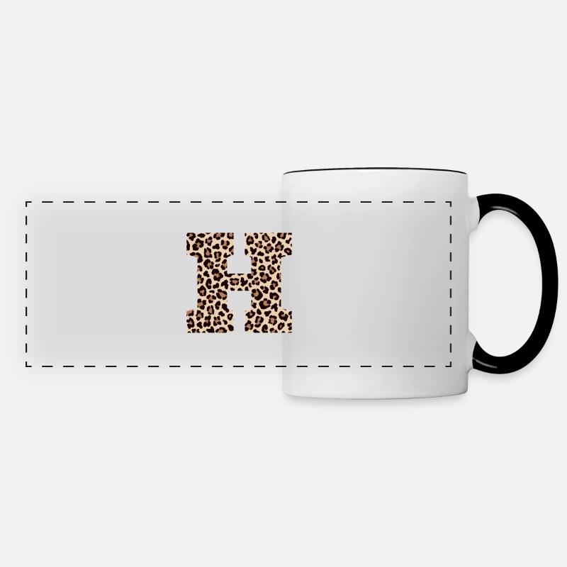 Buchstabe H Leopardenmuster - Geschenkidee zum Geburtstag - Panoramatasse - Weiß/Schwarz
