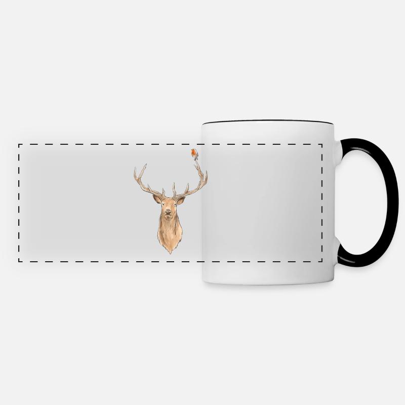 Bird and Deer - Panoramic Mug - white/black