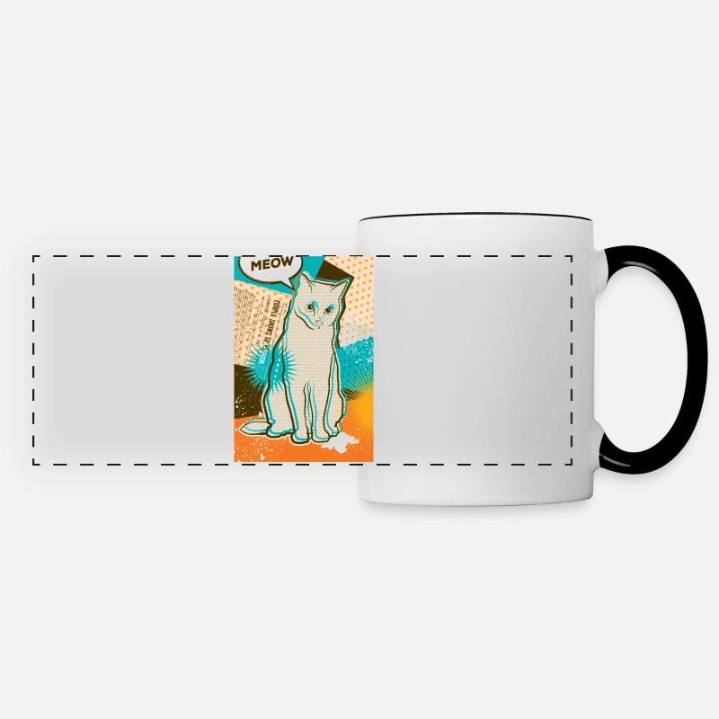 Cat MEOW, pop art, collage - Panoramic Mug - white/black
