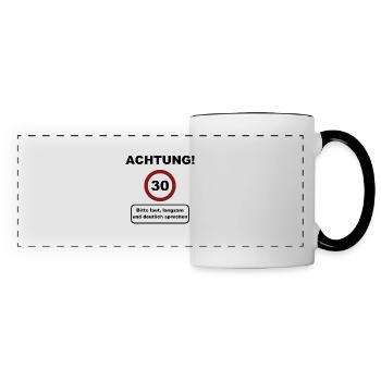 Achtung 30 - 30. Geburtstag - 30er - Panoramatasse - Weiß/Schwarz - Vorne