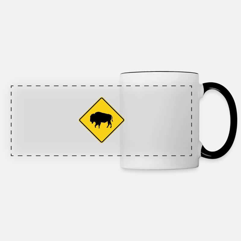 Bison Warning Sign - Panoramic Mug - white/black