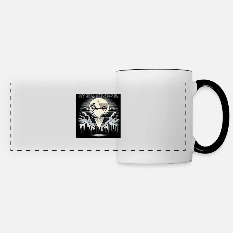 Vélo cargo dans le style Bat-Signal, vélo cargo - Mug panoramique contrasté et blanc - blanc/noir