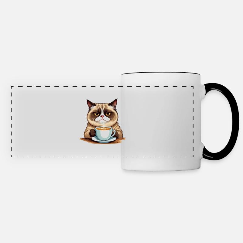 Grumpy Morning Cat - Panoramatasse - Weiß/Schwarz