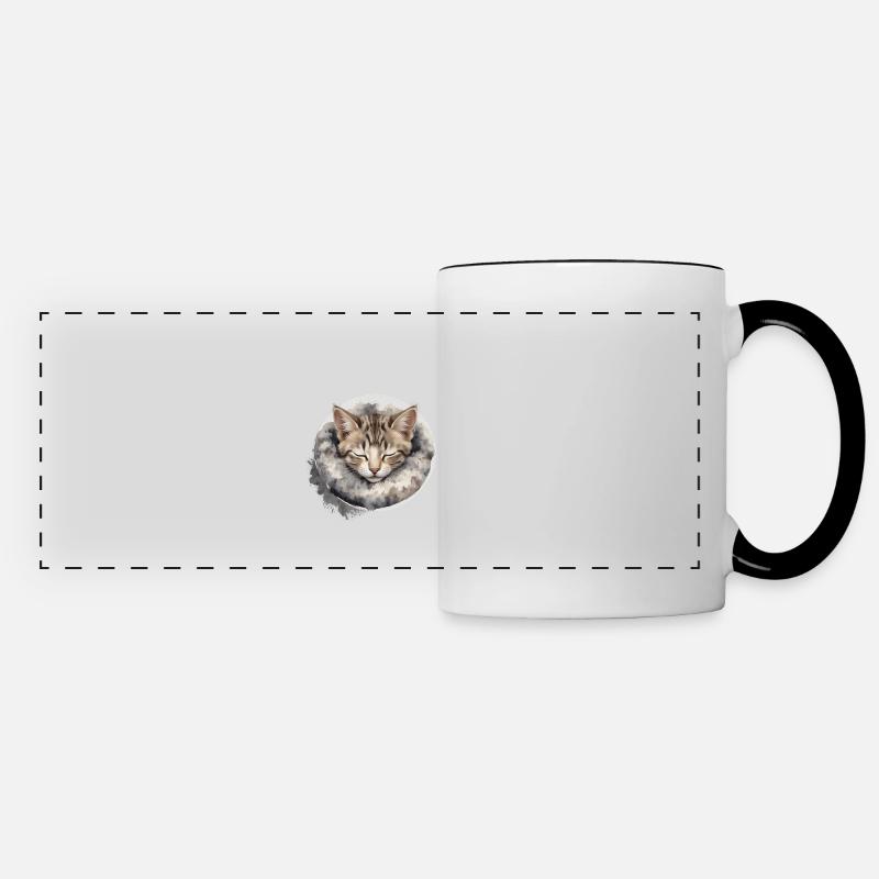 Schlafshirt mit süßer Katze Müde Kätzchen Kuscheln - Panoramatasse - Weiß/Schwarz