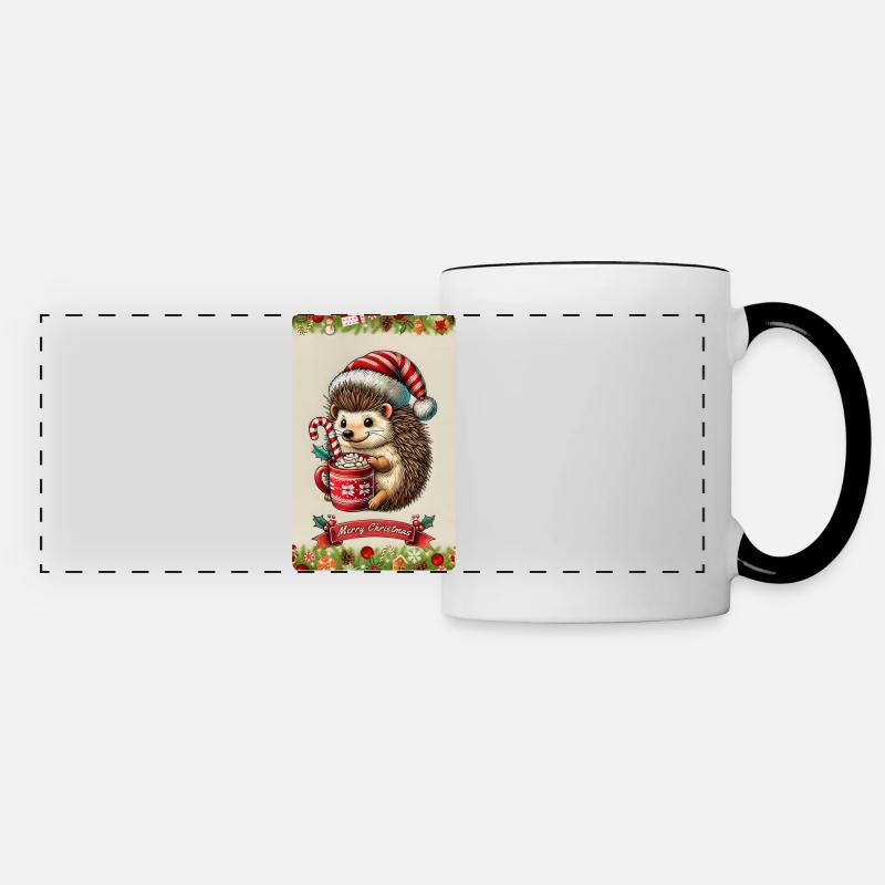 Christmas hedgehogs with hot chocolate - Panoramic Mug - white/black