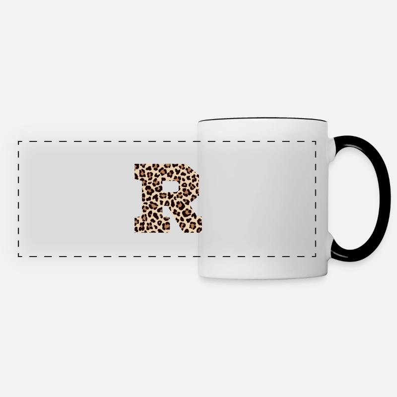 Buchstabe R Leopardenmuster - Geschenkidee zum Geburtstag - Panoramatasse - Weiß/Schwarz