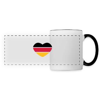 Herz 3farbig - Schwarz Rot Gold - Deutschland - Panoramatasse - Weiß/Schwarz - Vorne