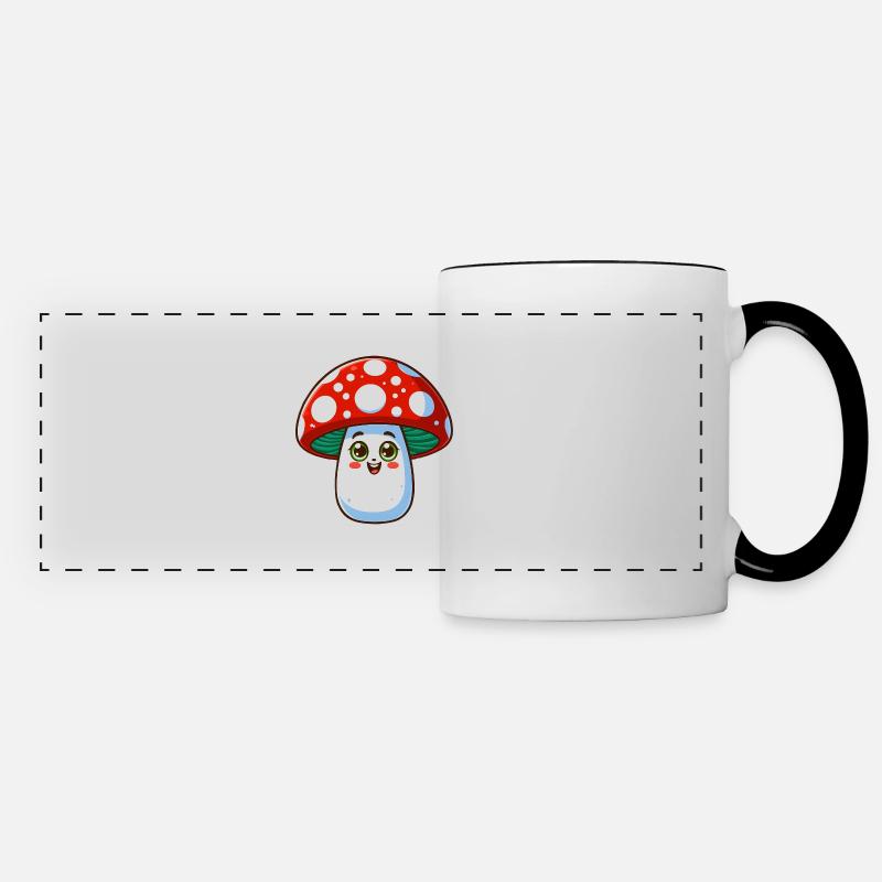 Drôle de champignon joyeux - Mug panoramique contrasté et blanc - blanc/noir