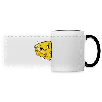 Kawaii cheese piece with funny face - Panoramic Mug - white/black - Front