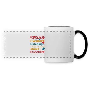 Thinking About Puzzling Jigsaw Hobby Puzzler - Panoramic Mug - white/black - Front